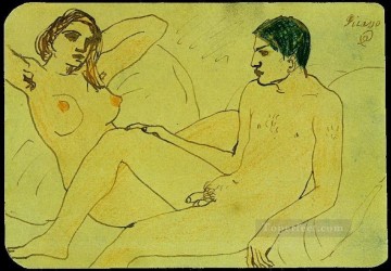 Pablo Picasso Painting - Self-portrait with nude 1902 Pablo Picasso